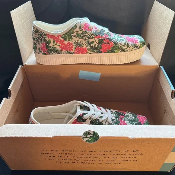 TOMS Women's Floral Sneakers - Green and Pink - Picture 3 of 4